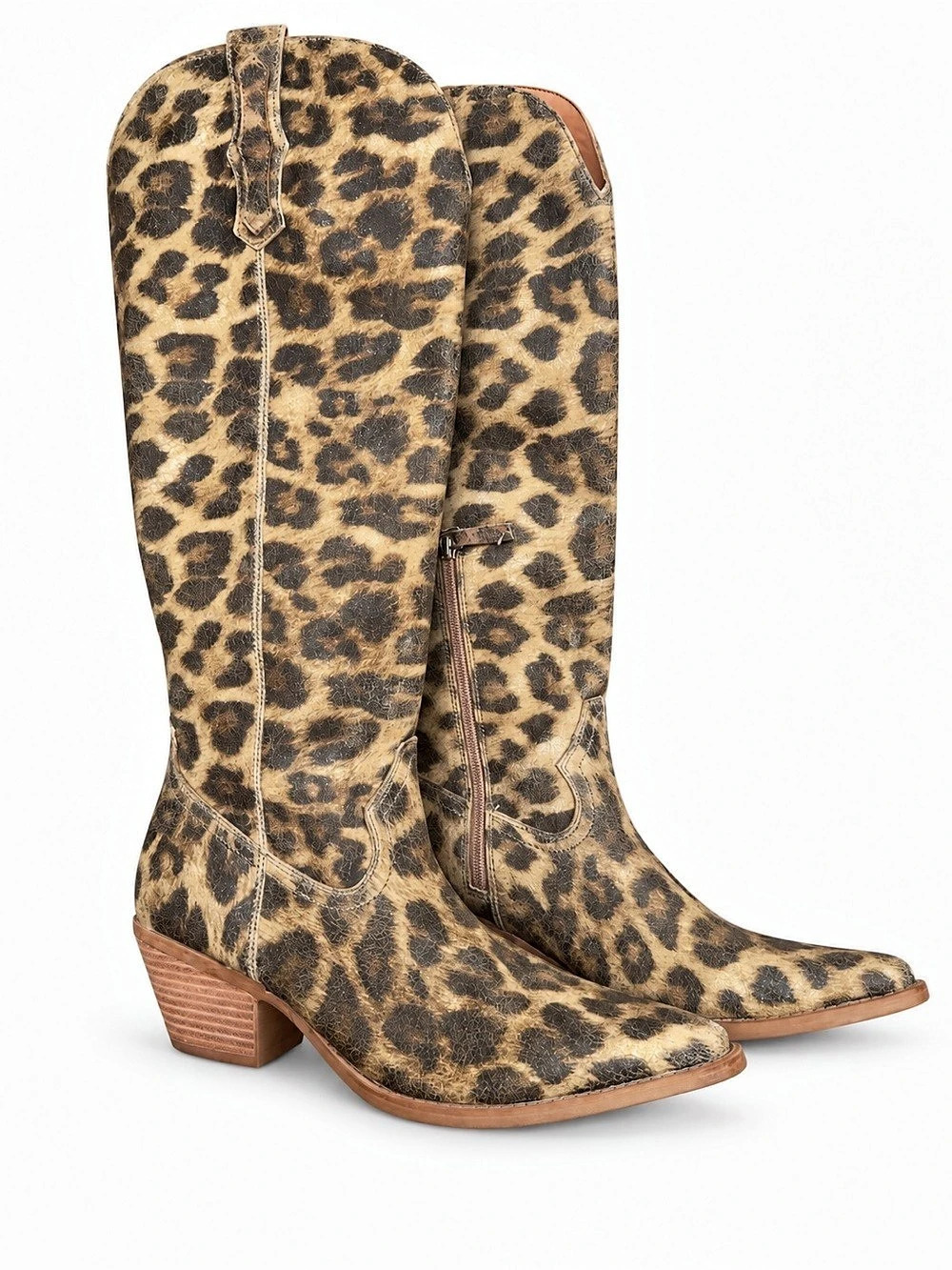 MiiM Buckle Tess Metallic Leopard Print Pull On Western Heeled Boot 8.5